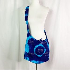 Vintage Galápagos Islands Blue Tie Dyed Turtle Crossbody Tote Bag